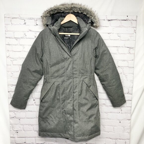 The North Face Gray HyVent Goose Down Fur Hooded Puffer Coat Sz S *Issues Read* - Picture 1 of 16